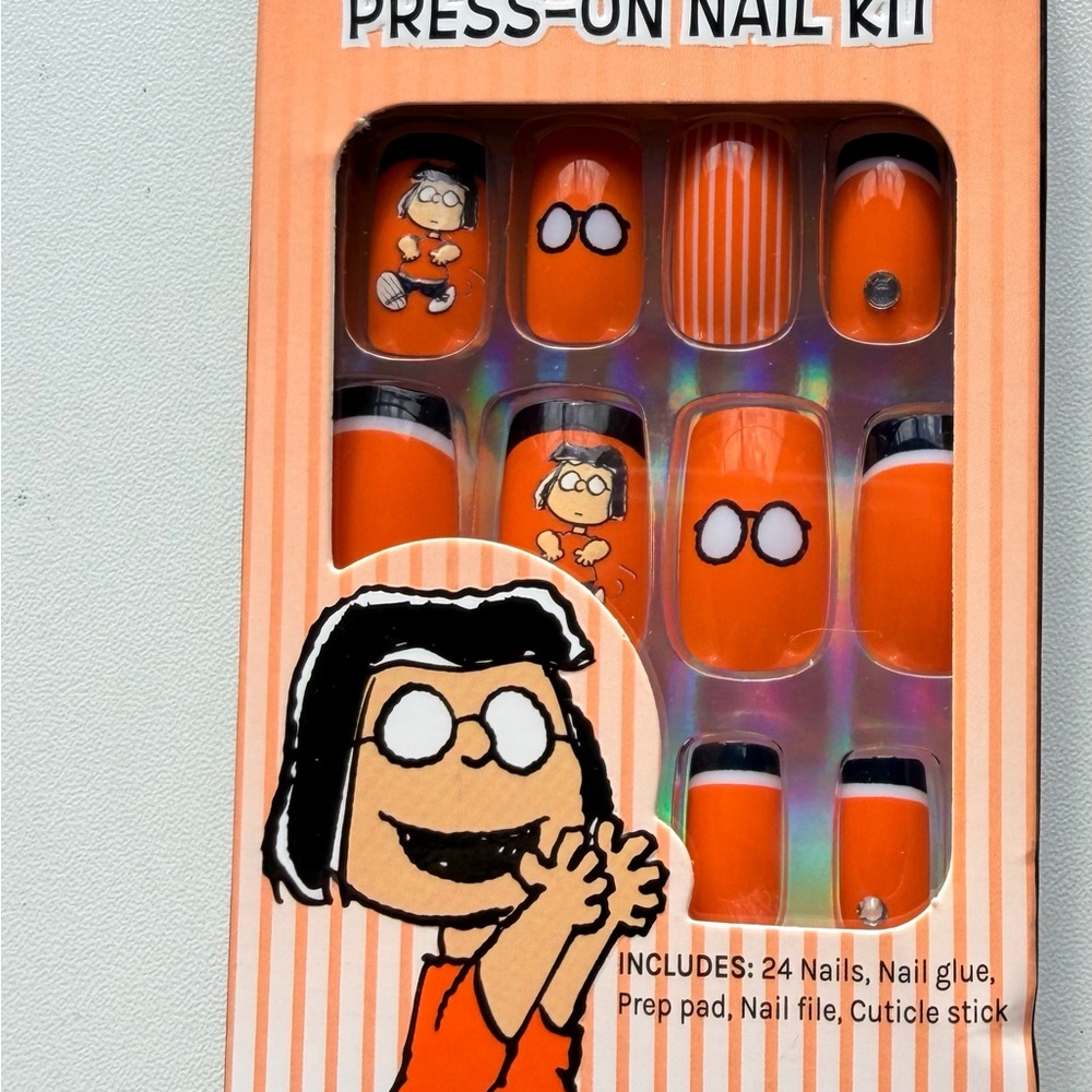 PEANUTS Character Marcie Press in nails. Vibrant Orange Nail Kit